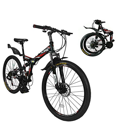Xspec 26" Folding Mountain Bike, 21 Speed, Black