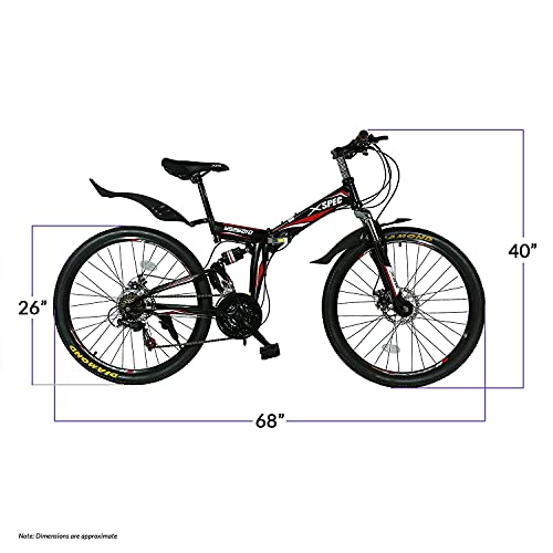 Xspec 26" Folding Mountain Bike, 21 Speed, Black