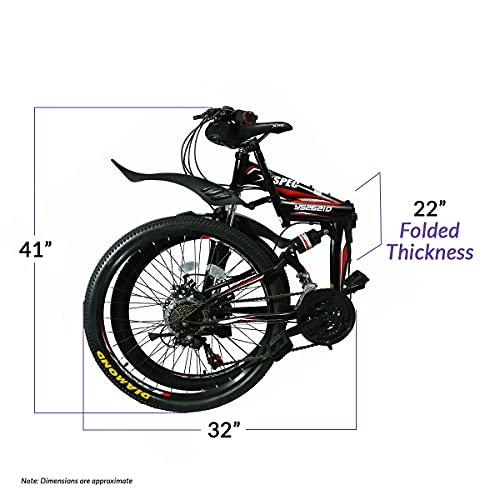 Xspec 26" Folding Mountain Bike, 21 Speed, Black