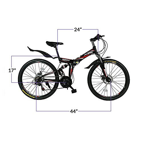 Xspec 26" Folding Mountain Bike, 21 Speed, Black