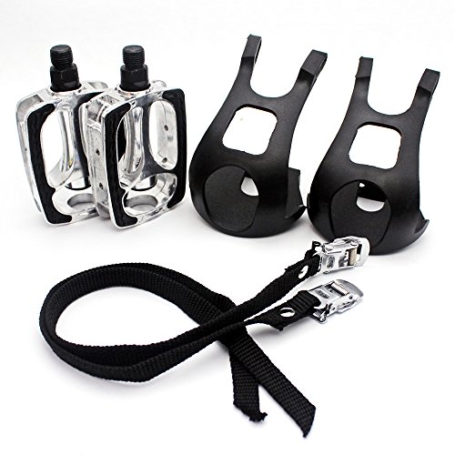 DRBIKE Alloy Bicycle Pedals with Toe Clip and Straps