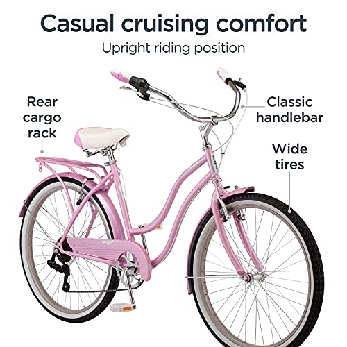 Schwinn Perla Beach Cruiser Bike, 7-Speed, Pink