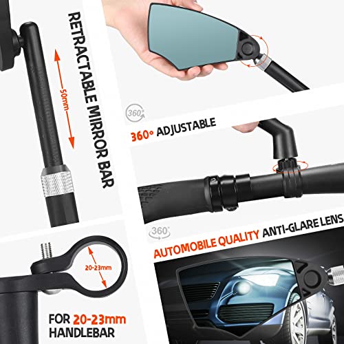 Anti-Glare Bike Mirror – Retractable Lens, 360° Adjustable