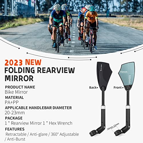 Anti-Glare Bike Mirror – Retractable Lens, 360° Adjustable