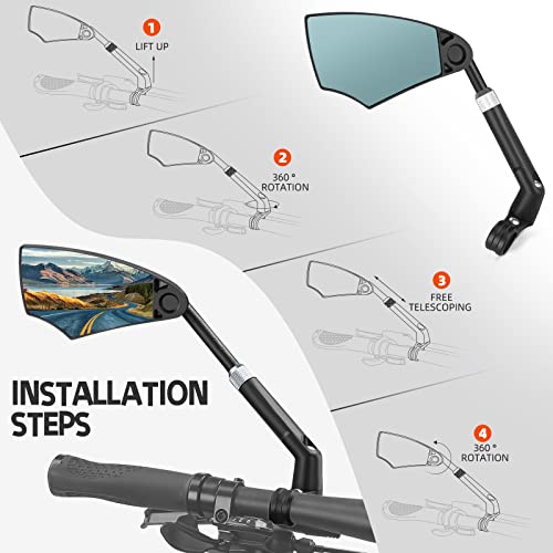 Anti-Glare Bike Mirror – Retractable Lens, 360° Adjustable
