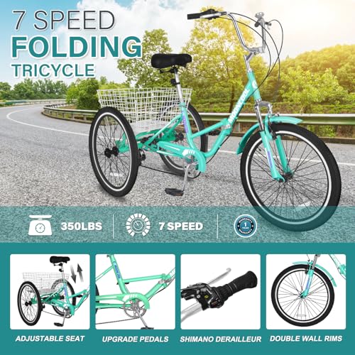 MOPHOTO 7 Speed Folding Tricycle for Seniors