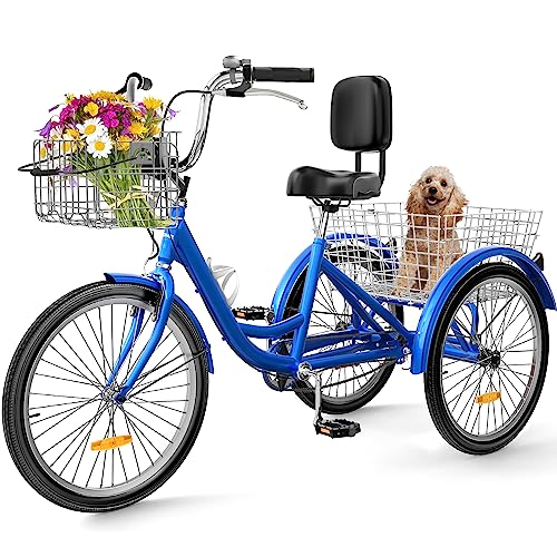 YITAHOME Adult Tricycle, 24 Inch 3 Wheel Bikes, 1 Speed