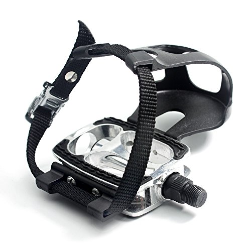 DRBIKE Alloy Bicycle Pedals with Toe Clip and Straps