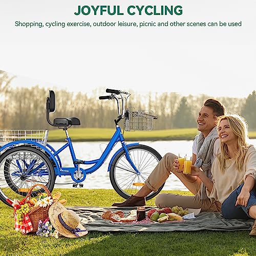 YITAHOME Adult Tricycle, 24 Inch 3 Wheel Bikes, 1 Speed