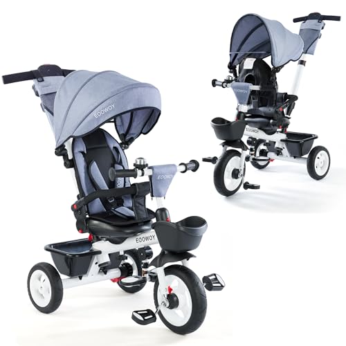 EOOWOY Baby Trike, 6-in-1 Kids Tricycle (Light Grey)