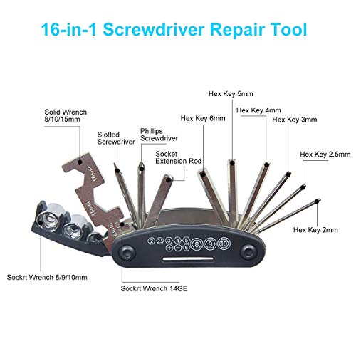 Chumxiny Bike Repair Kit: 16-in-1 Tool, Pump, Tire Patch