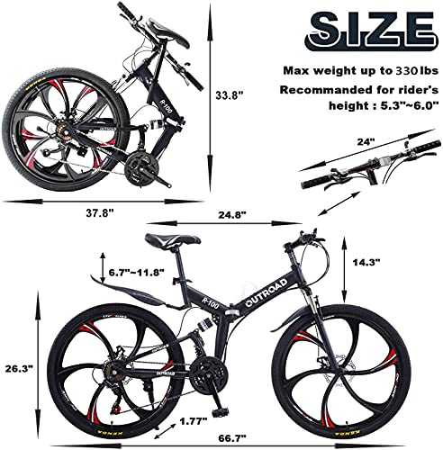 Max4out 26" Folding Mountain Bike, 21 Speed Full Suspension