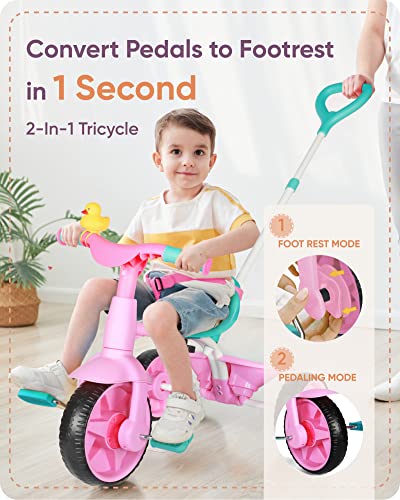 KRIDD 2-in-1 Kids Tricycle for Ages 18m-3yrs, Pink