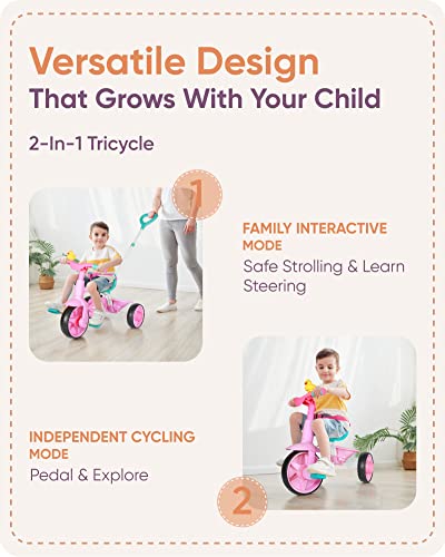 KRIDD 2-in-1 Kids Tricycle for Ages 18m-3yrs, Pink