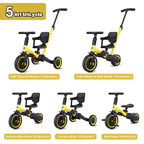 5 in 1 Toddler Tricycle with Parent Steering Handle