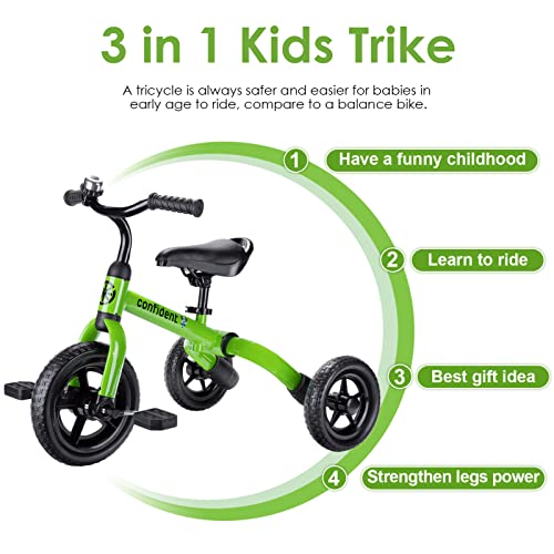 YGJT 3-in-1 Tricycle for Toddlers, Age 2-5, Green