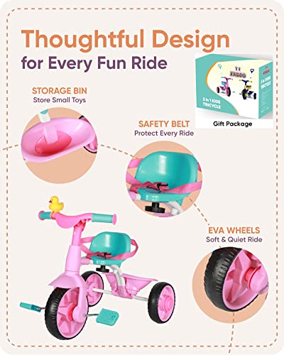KRIDD 2-in-1 Kids Tricycle for Ages 18m-3yrs, Pink