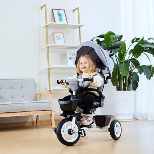 EOOWOY Baby Trike, 6-in-1 Kids Tricycle (Light Grey)