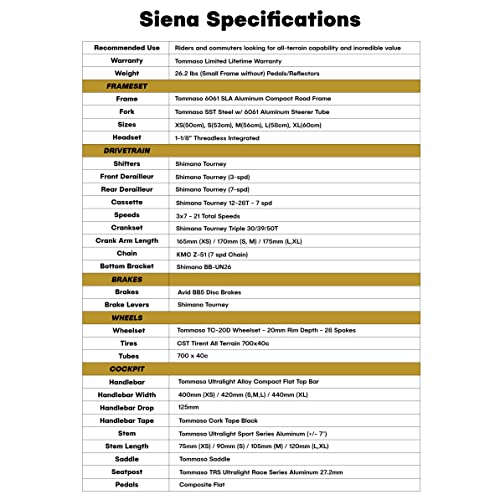 Tommaso Siena Gravel Bike, Shimano Tourney 21 Speeds