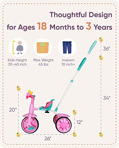 KRIDD 2-in-1 Kids Tricycle for Ages 18m-3yrs, Pink