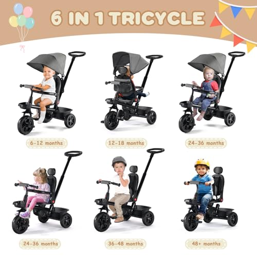 TODEFULL Kids' 6-IN-1 Tricycle with Swivel Seat
