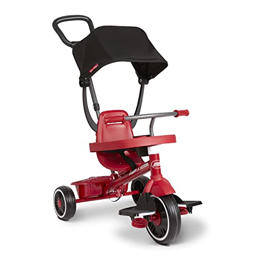 Radio Flyer Pedal & Push 4-in-1 Stroll 'N Trike®, Red Tricycle for Toddlers