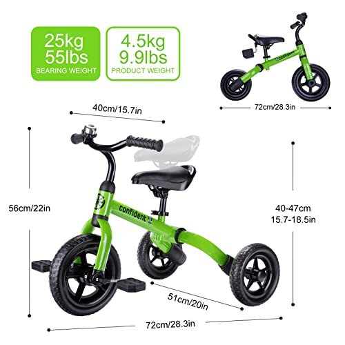 YGJT 3-in-1 Tricycle for Toddlers, Age 2-5, Green