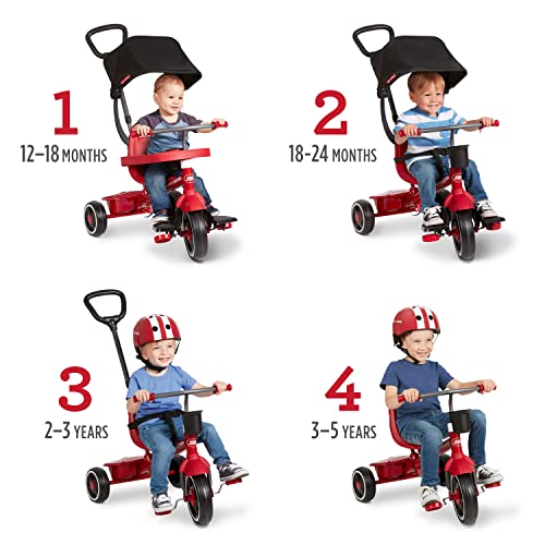Radio Flyer Pedal & Push 4-in-1 Stroll 'N Trike®, Red Tricycle for Toddlers