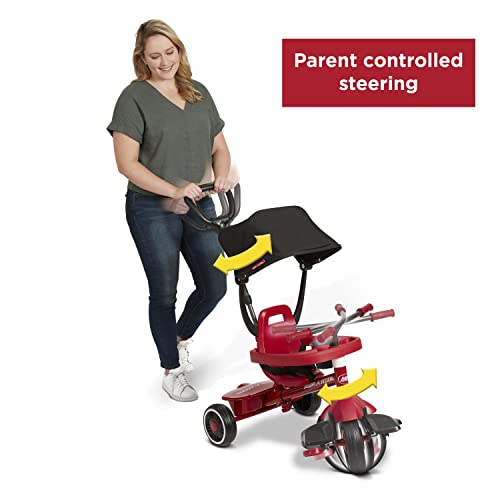 Radio Flyer Pedal & Push 4-in-1 Stroll 'N Trike®, Red Tricycle for Toddlers