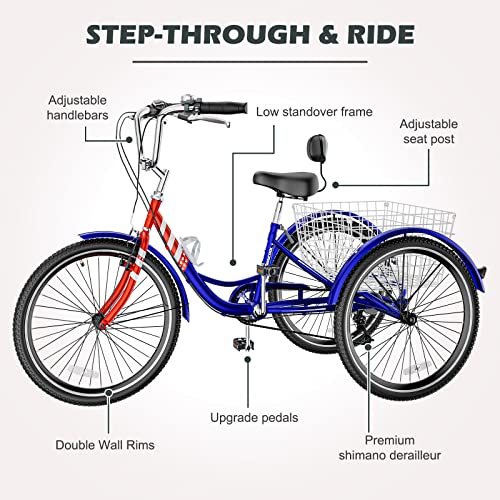ABORON Trike Bike with 7-Speed Rear Derailleur