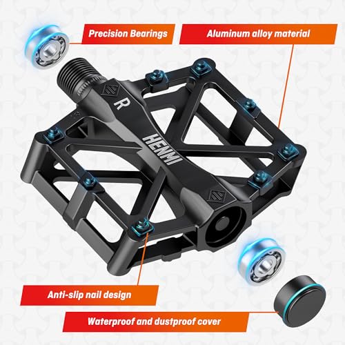 HENMI 9/16" MTB Bicycle Pedals, Lightweight Aluminum Alloy