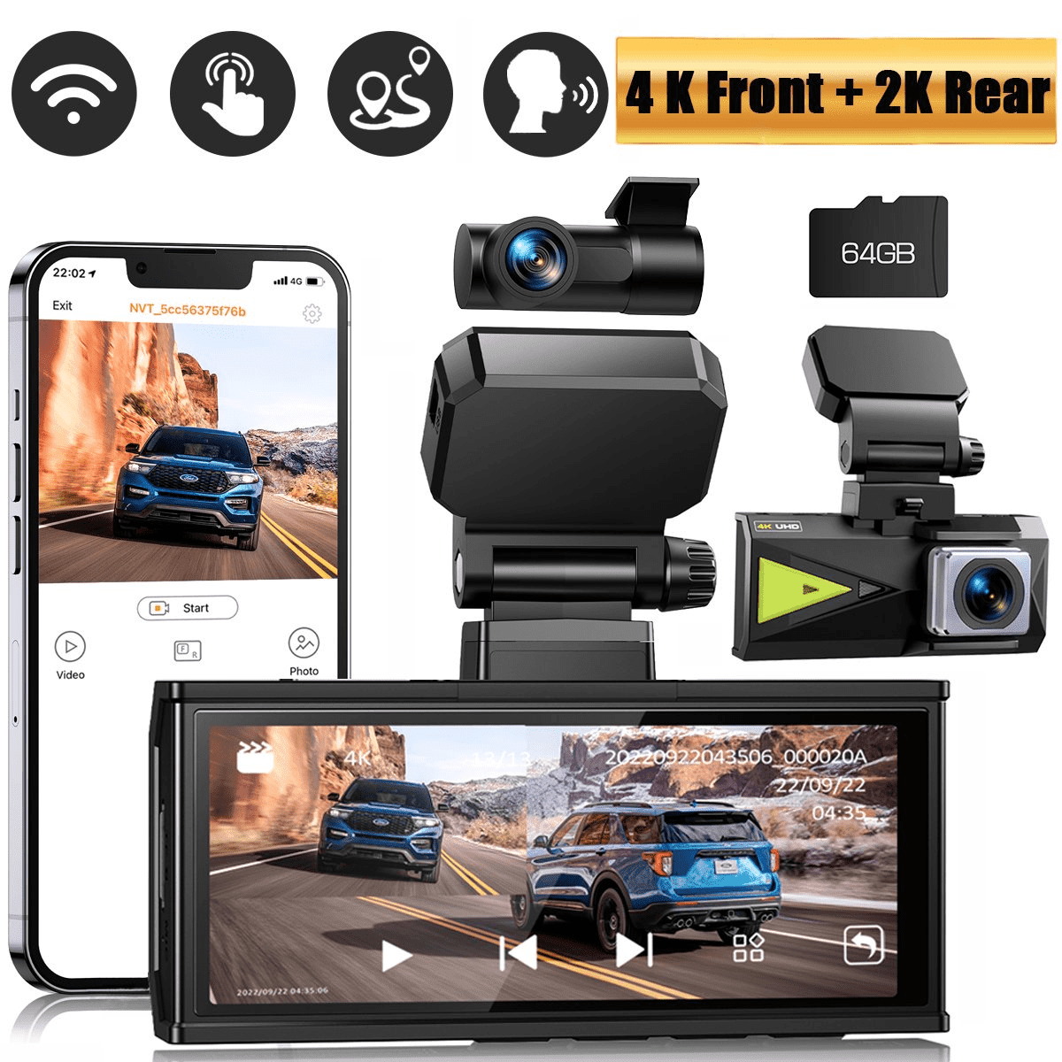 TOGUARD 4K Dual Dash Cam with WiFi and GPS
