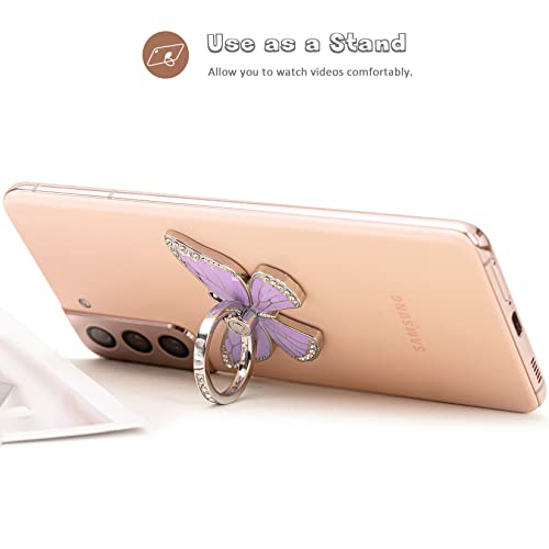 Butterfly 360° Rotation Phone Ring Stand - Silver Purple