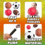 Sports Balls for Kids & Toddlers - (Pack of 4) 5-inch Sports Set Includes Football, Small Size Soccer, Basketball, and Playground Balls, Fun Indoors & Outdoor Toys (Hand Pump Included)