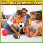 Sports Balls for Kids & Toddlers - (Pack of 4) 5-inch Sports Set Includes Football, Small Size Soccer, Basketball, and Playground Balls, Fun Indoors & Outdoor Toys (Hand Pump Included)