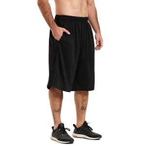 HQUEC Men's Black Long Mesh Basketball Shorts