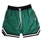 Mens Green Mesh Basketball Shorts with Zip Pocket
