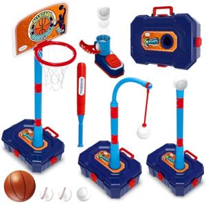 4-in-1 Adjustable Basketball Hoop and T-Ball Set
