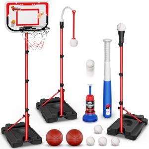 Kids 4-in-1 Basketball Hoop and T-Ball Set