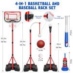 Kids 4-in-1 Basketball Hoop and T-Ball Set