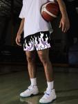 Flame Graphic Basketball Shorts for Men