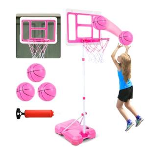 Adjustable Kids Basketball Hoop - Pink, 3.5FT to 6.2FT