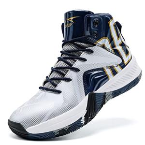 ASHION Men's High Top Basketball Sneakers - White/Blue