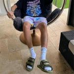 Graphic Mesh Basketball Drawstring Casual Shorts L