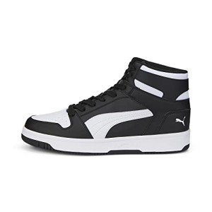 PUMA Men's Black-White Rebound Layup Mid Sneakers