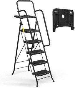 HBTower Folding Step Ladder with Handrail and Anti-Slip Pedal