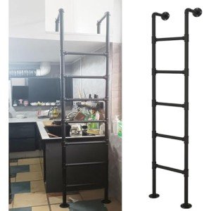 Adjustable Wall-Mounted Metal Ladder for Home Use