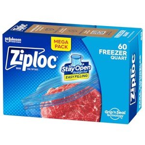 Ziploc Quart Food Storage Freezer Bags, Stay Open Design with Stand-Up Bottom, Easy to Fill, 60 Bags Total