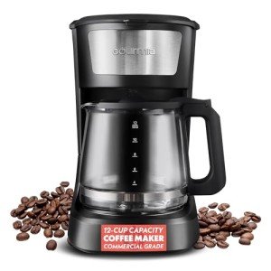 Gourmia 12-Cup One-Touch Drip Coffee Maker – Auto Keep Warm, Pause & Serve, EZ-View Water Window, Stainless Steel Design – Home & Office Electric Coffee Machine