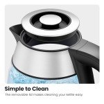 CHEFMAN Electric Kettle - 1.2L 1500W Hot Water Tea Pot with Infuser, BPA Free, Auto Shut Off, Boil-Dry Protection, Removable Lid, LED Light, Cordless Glass Electric Tea Kettle – Stainless Steel